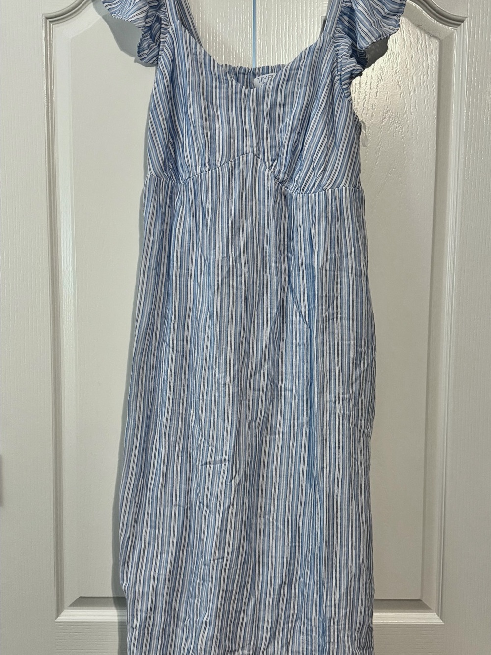 Time and True Striped Blue Cotton Sundress with Ruffle Sleeves - Picture 3 of 3